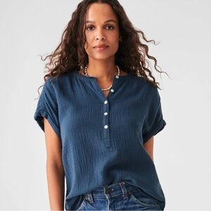 Faherty Navy Blue Desmond Dream Cotton Gauze